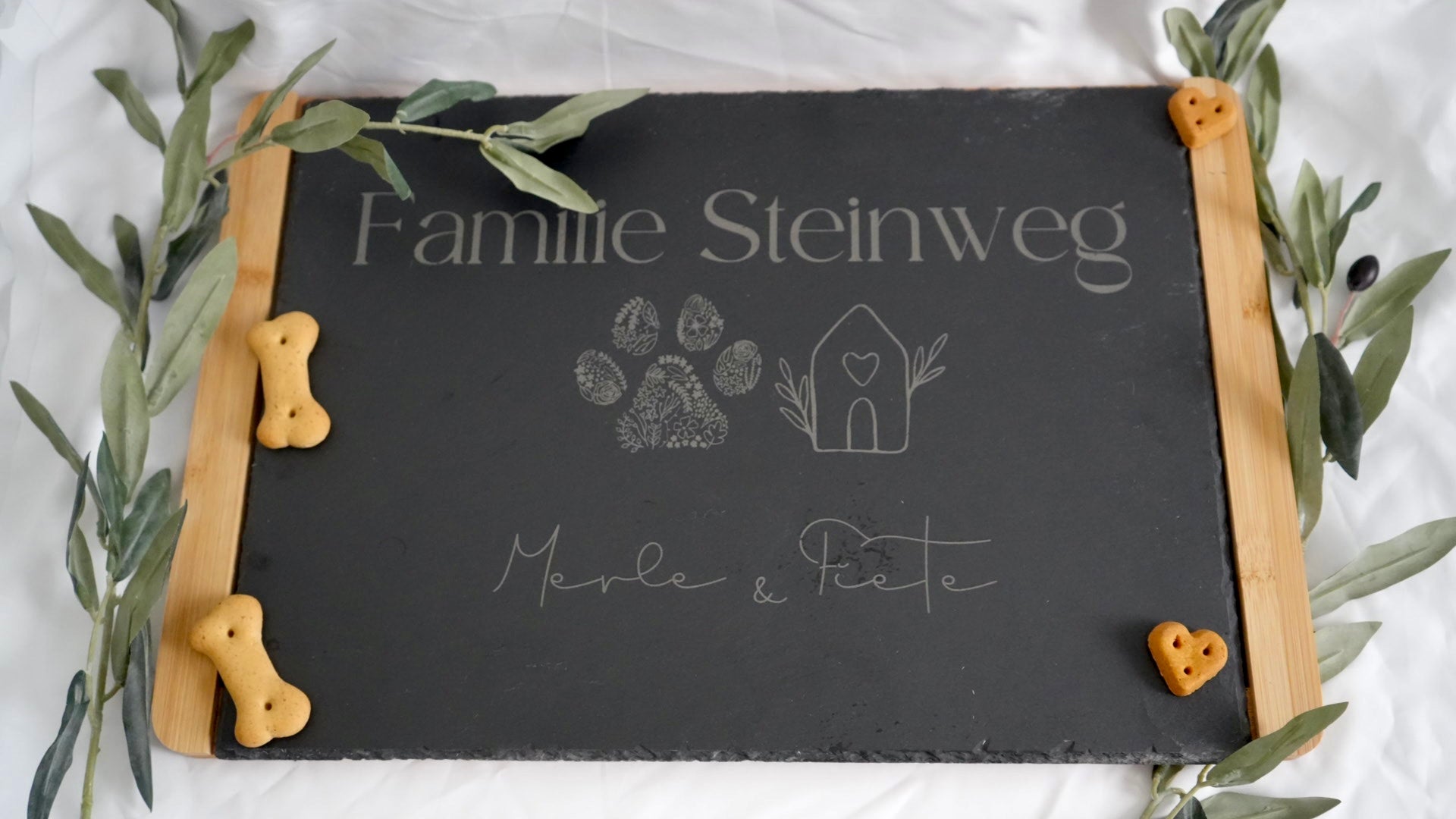 Personalisierbare Schieferplatte mit Bambusrahmen - Fietes-Pawluxe